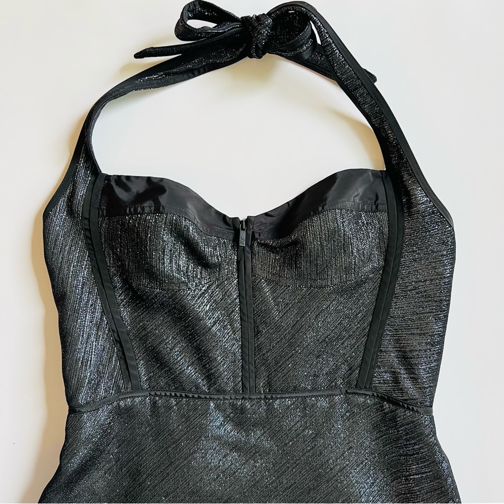 ⭕️SOLD⭕️ZAC POSEN Z-SPOKE BLACK METALLIC HALTER MINI DRESS SIZE 10 - Picture 4 of 11